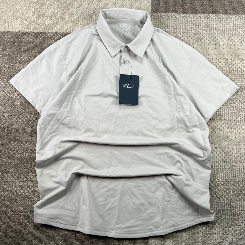 BYLT Premium Basics Signature Polo Shirt Mens Large Gray Short Sleeve NWT